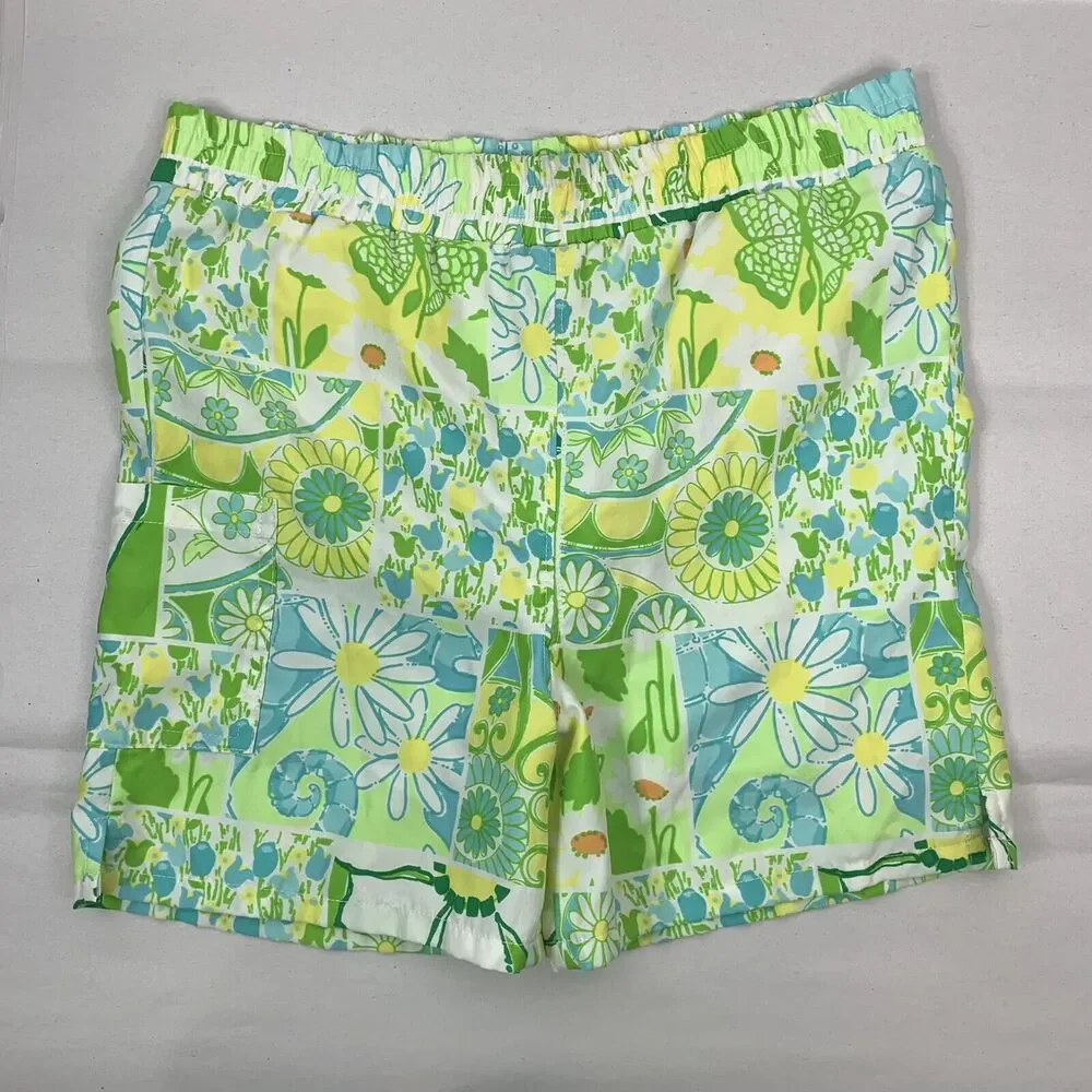 Vintage Lilly Pulitzer Boys Sz M 6/6X Swim Trunks 90s Green‎ Floral Bathing Suit